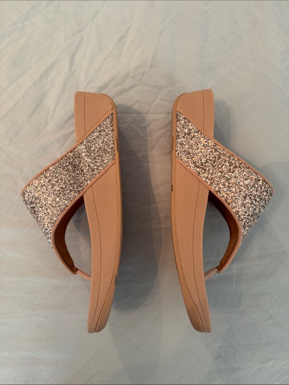 Glitter Thong Sandals in Rose Gold - Women's Slip-On Flip Flop - Picture 3 of 6